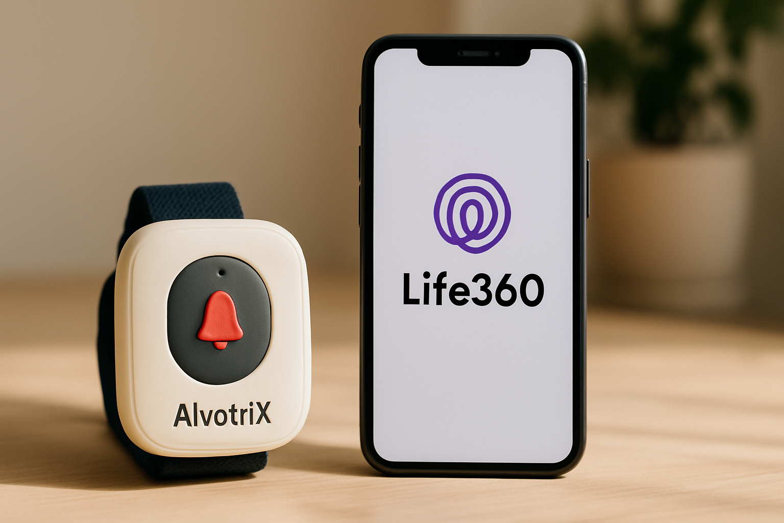 A family using a tablet to compare AlvoTriX and Life360 safety solutions, highlighting features for autism and elderly care.