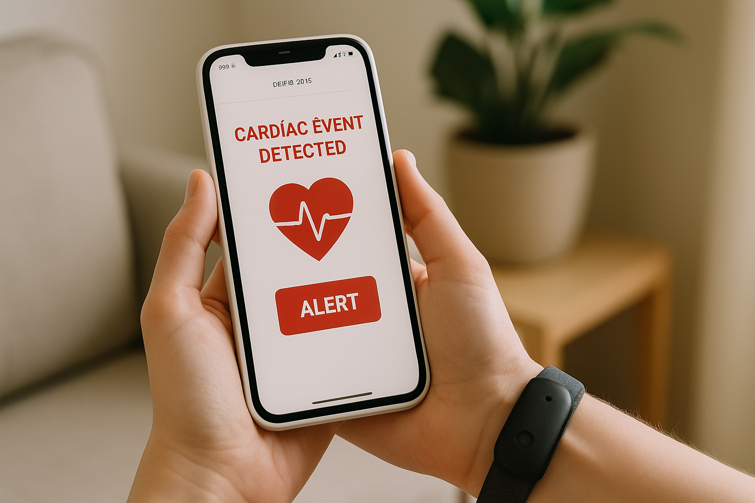 A person wearing a Galaxy Watch checks their heart rate, illustrating cardiac event detection on Android devices.