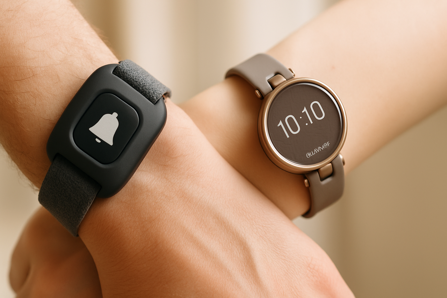 A side-by-side comparison of the AlvoTriX and Garmin Lily wearables, highlighting their safety features.