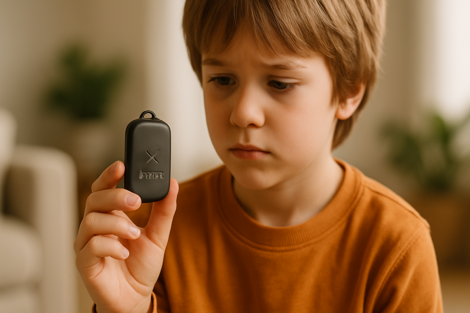 A family gathered around a tablet displaying the AlvoTriX app, highlighting its safety features for autism care.