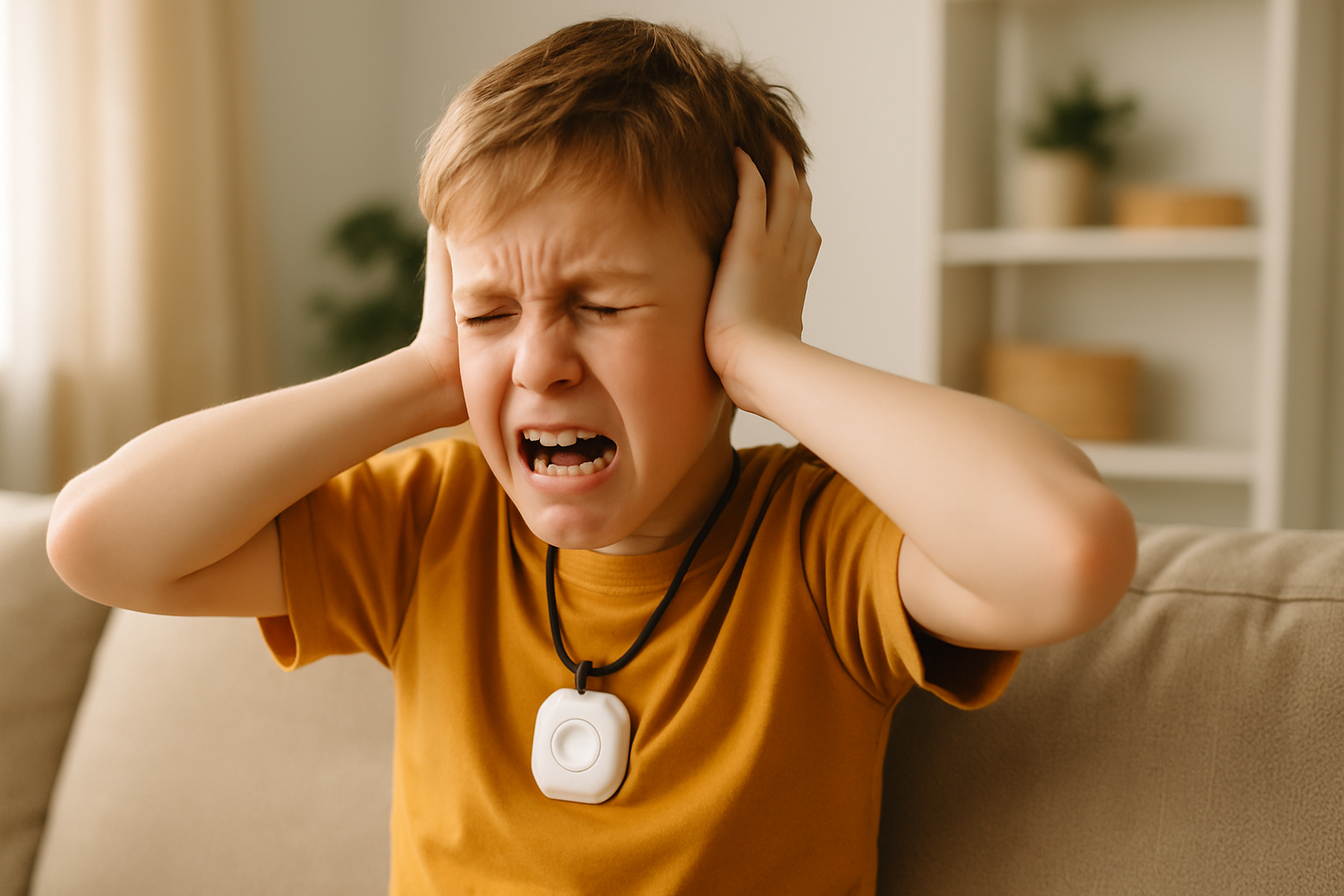 A parent helps their child wear an autism meltdown wearable device, highlighting its use in managing meltdowns.