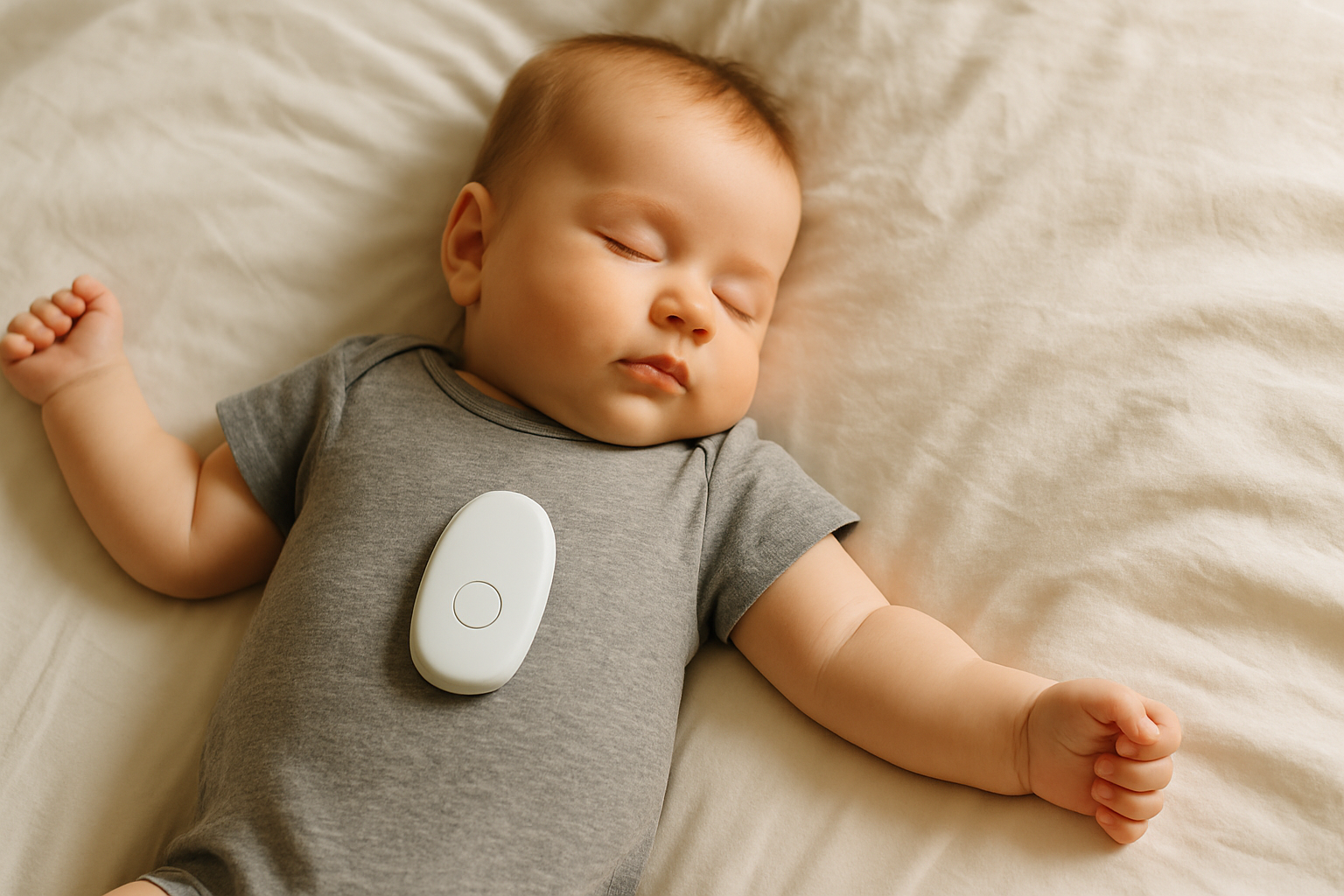 A baby breathing monitor without camera sits on a nursery shelf, highlighting its discreet and non-intrusive design.