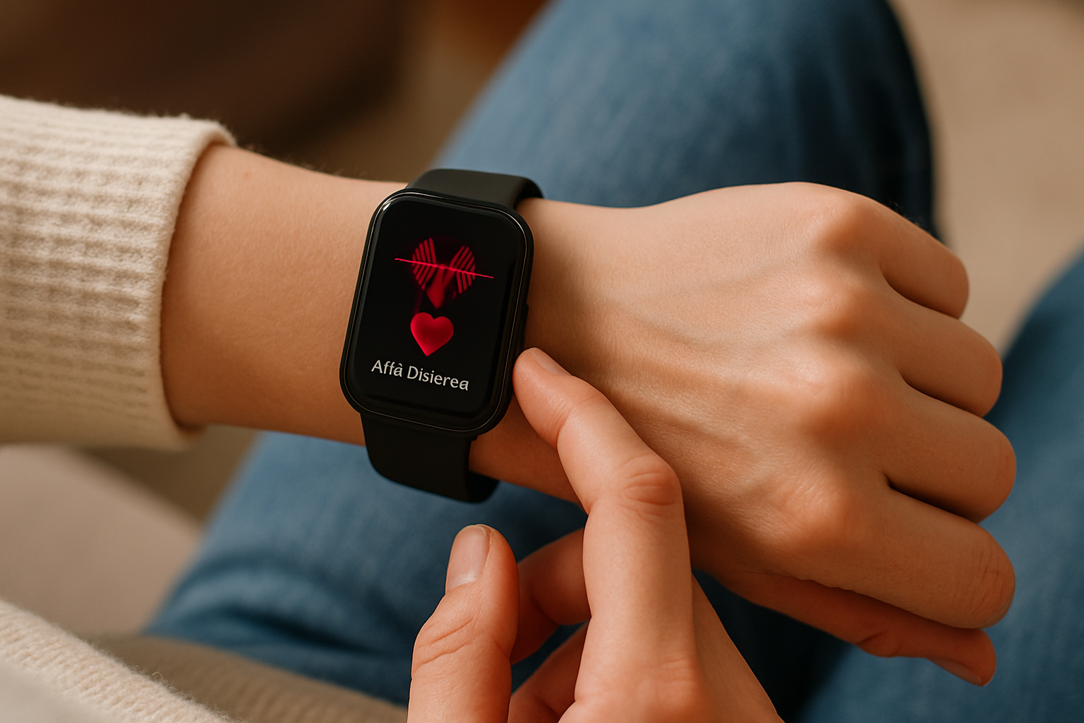 A close-up of an AlvoTriX smartwatch displaying heart rate data, illustrating its afib detection feature for Android users.