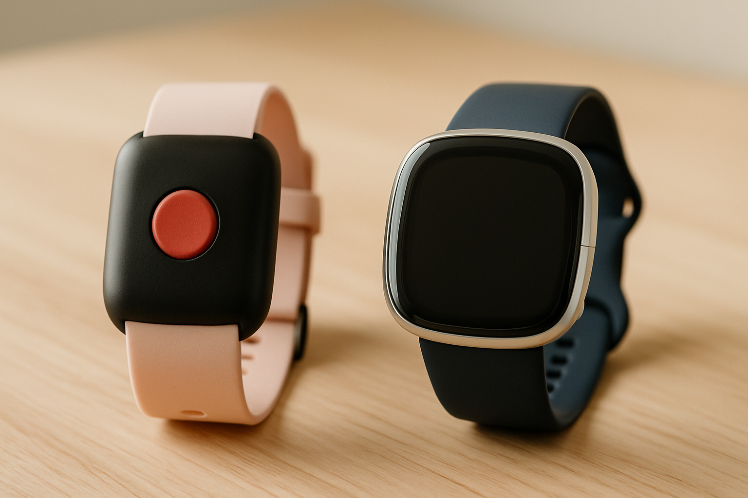 A side-by-side comparison of the AlvoTriX and Fitbit Sense wearables, highlighting their features and design differences.