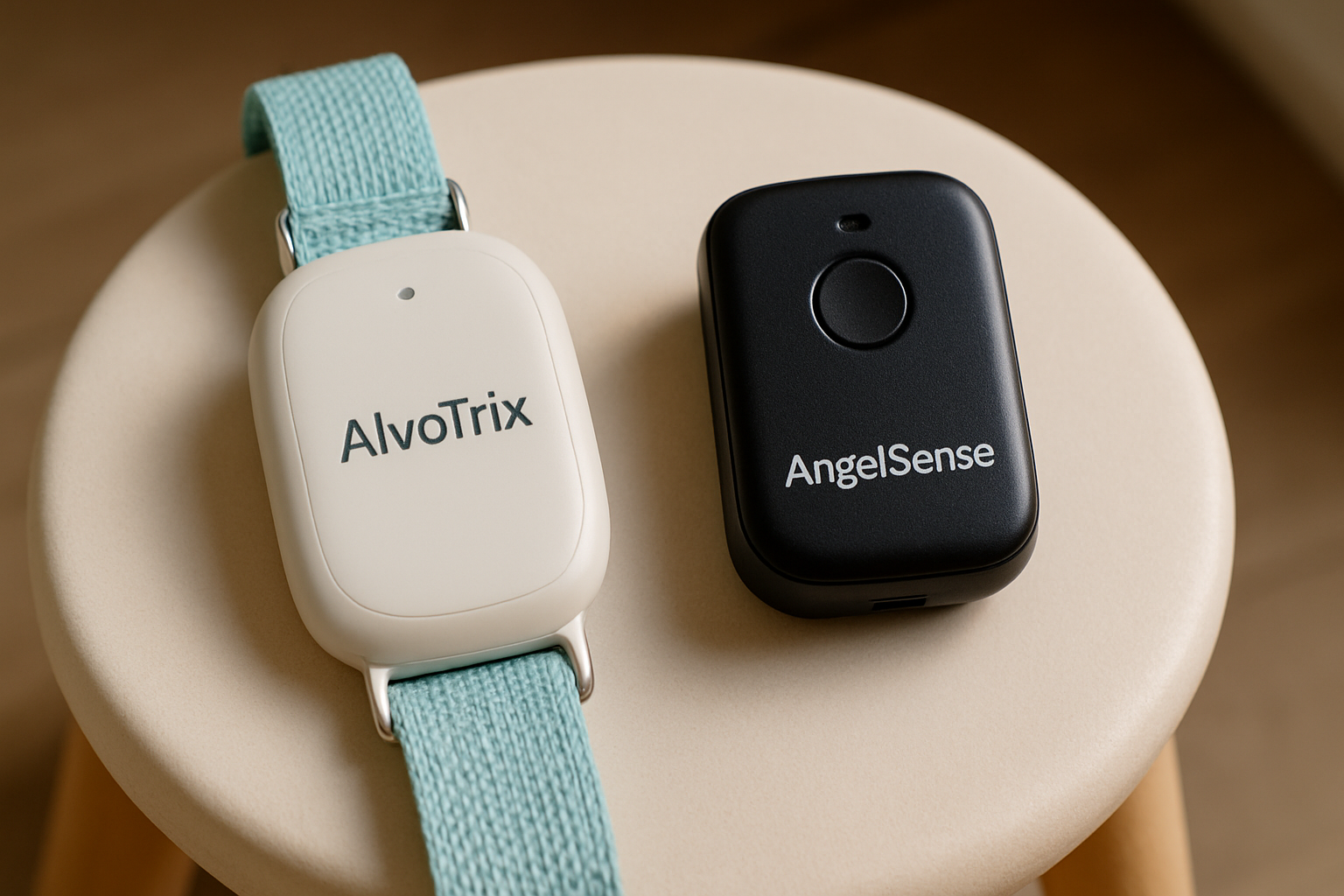 A side-by-side comparison of AlvoTriX and AngelSense devices, highlighting features for autism safety and family alerts.