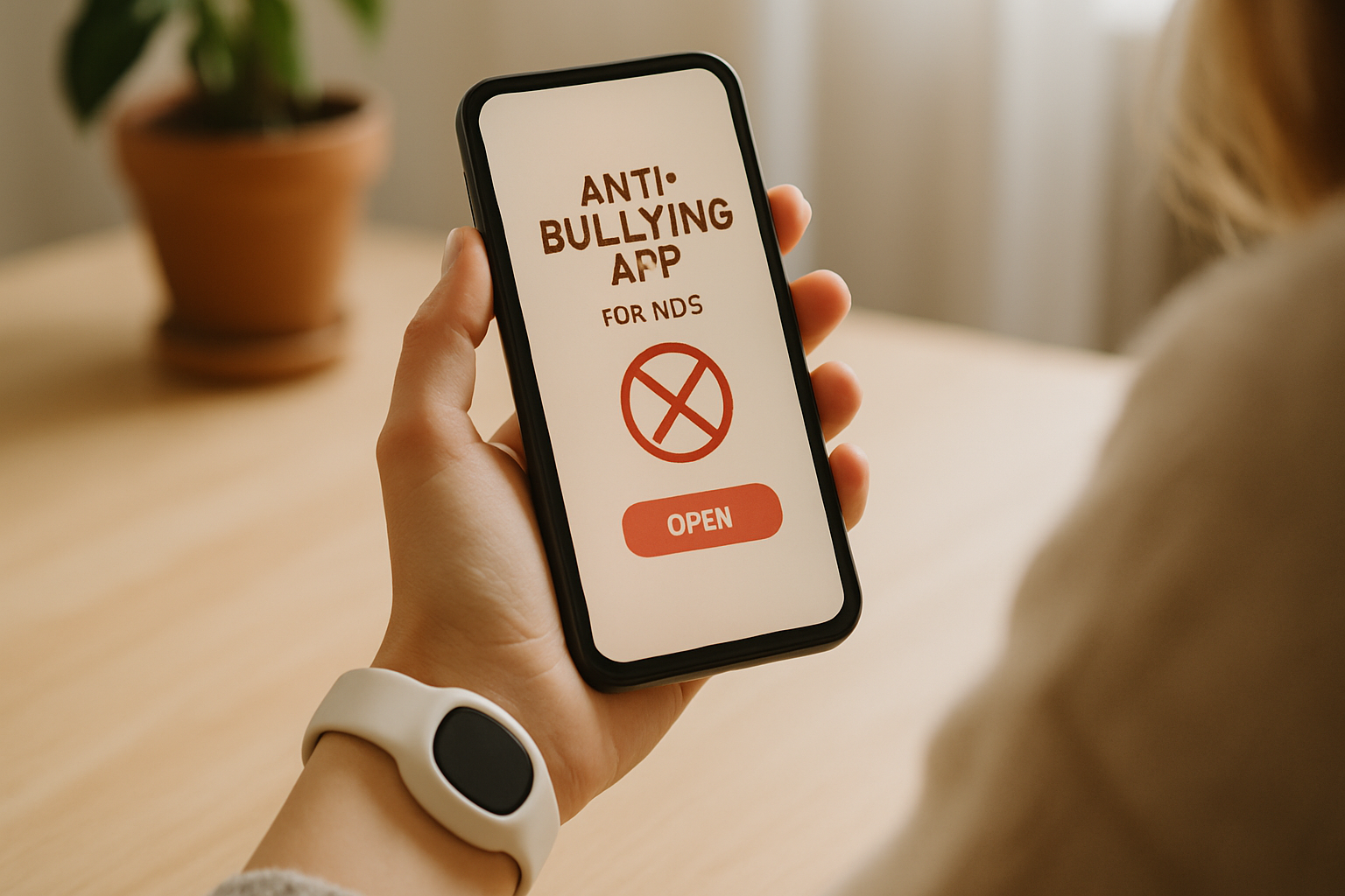 A child using a smartphone with the AlvoTriX anti bullying app for kids, highlighting its safety features.