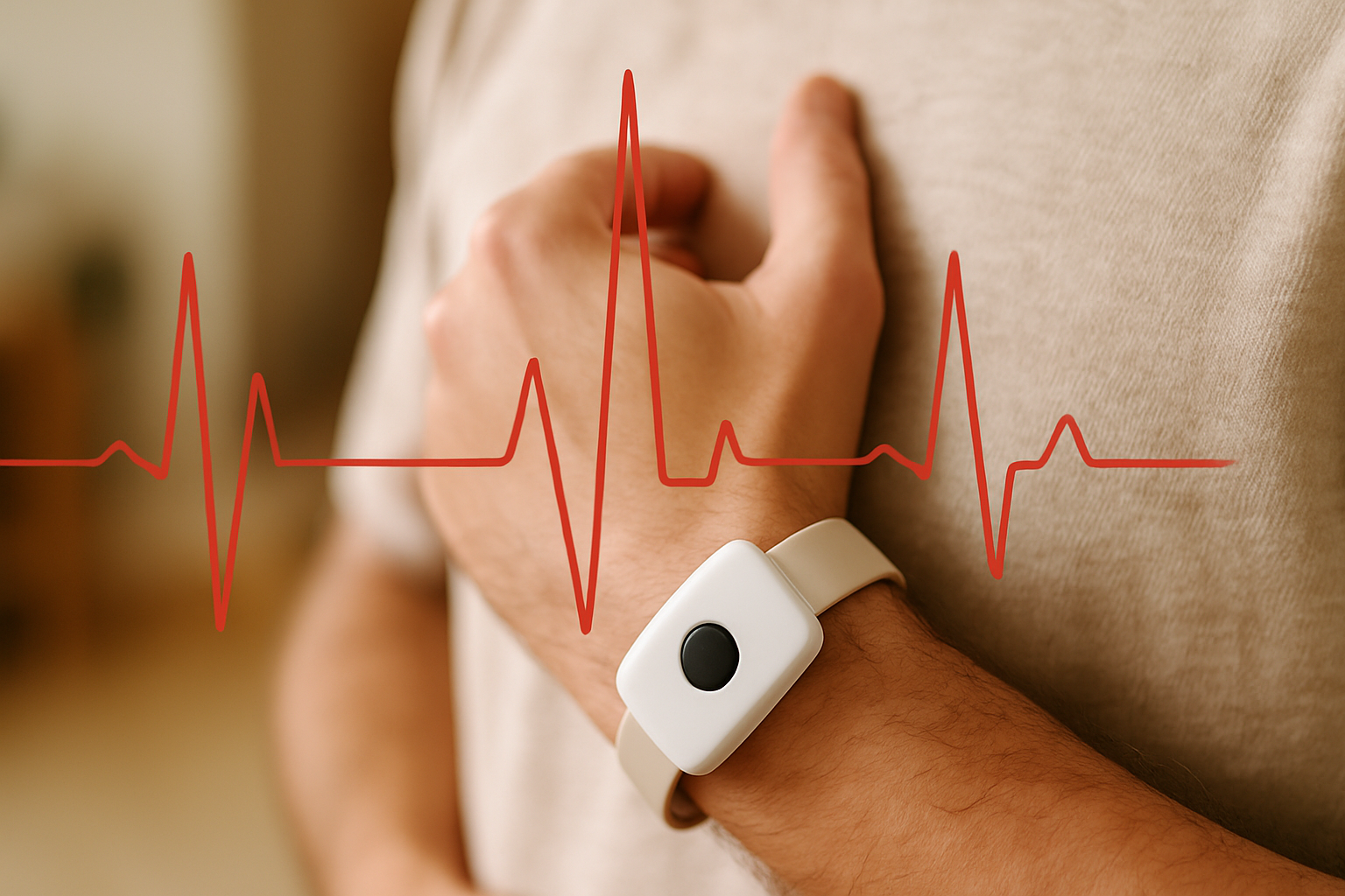 A smartphone displaying a panic attack heart rate spike detector app interface, with a focus on monitoring features.