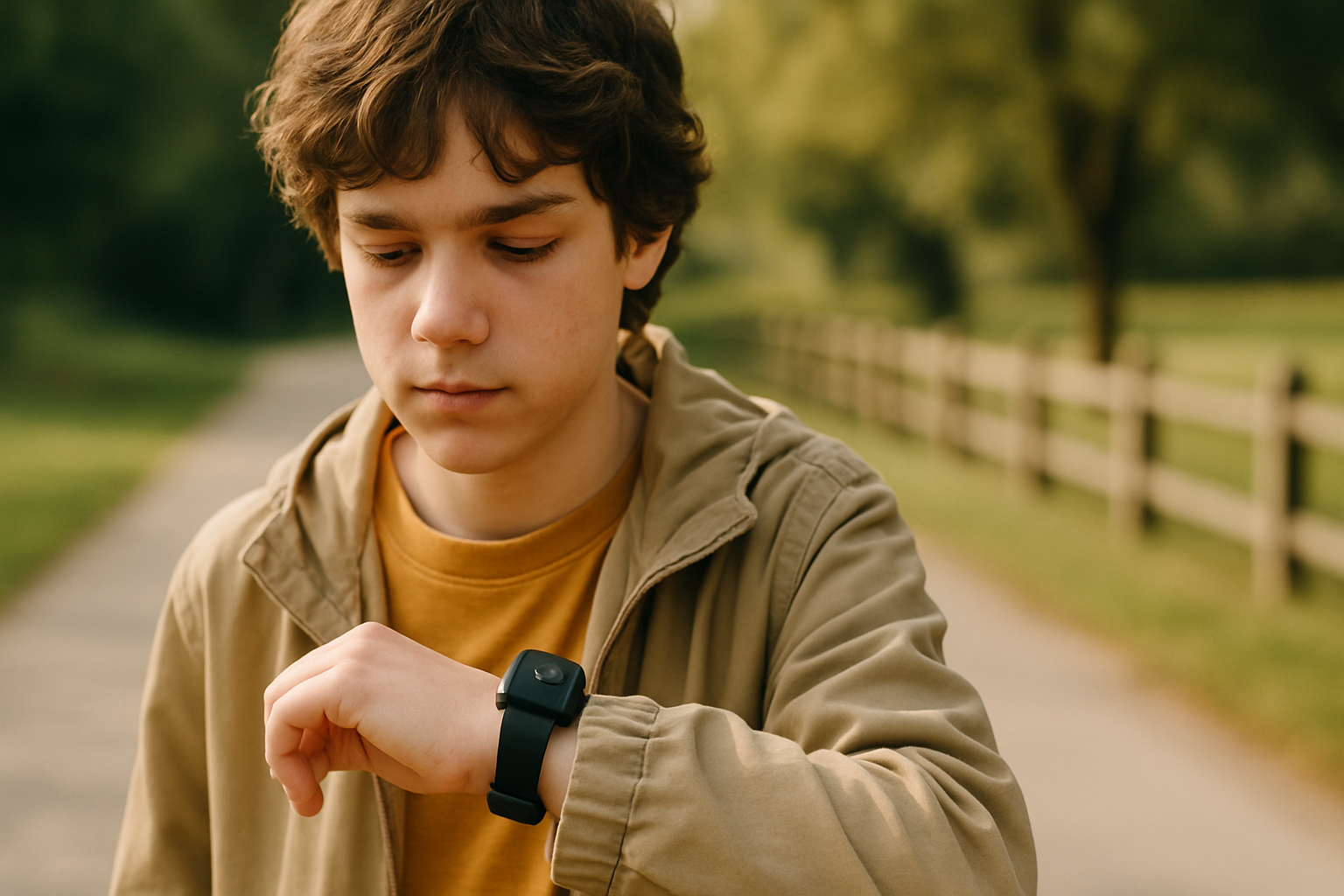 A mother fits a wearable device on her autistic teen's wrist, illustrating the use of a wandering tracker for autistic teens.
